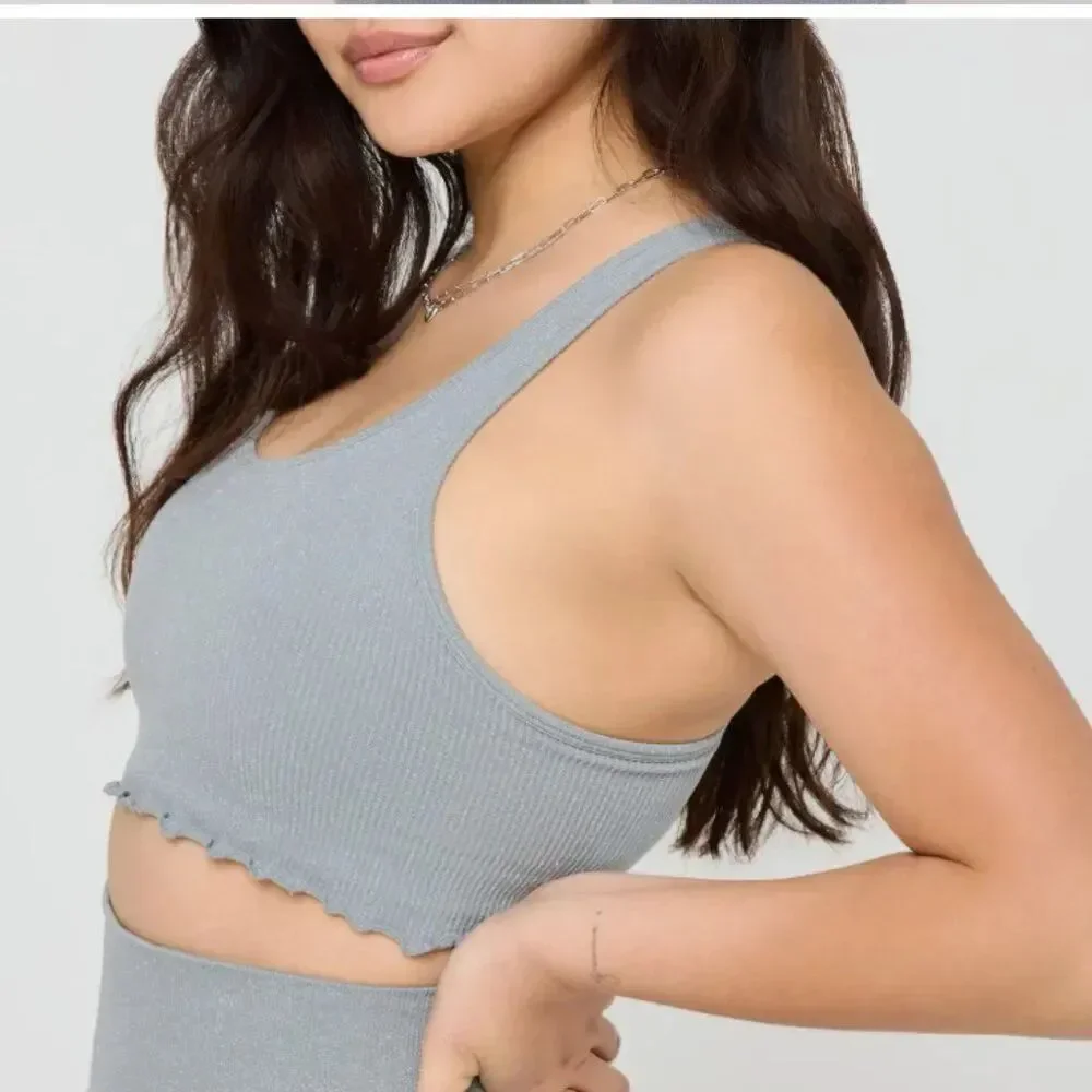 Spiritual Gangster Silver Gray Amor Shimmer crop tank size m/l NWT